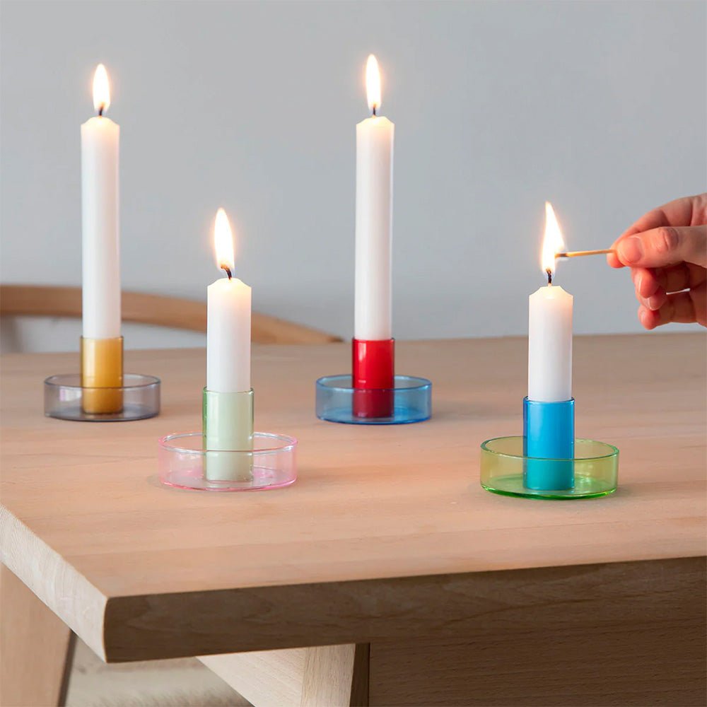 Duo Tone Glass Candle Holder Pink and Green