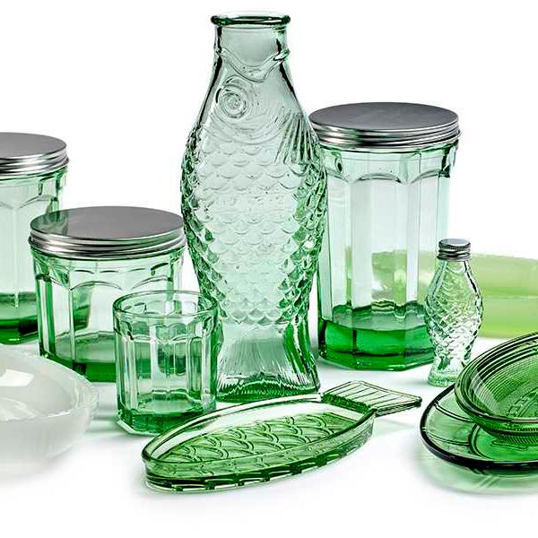 Glass Green L Fish & Fish (set of 4)